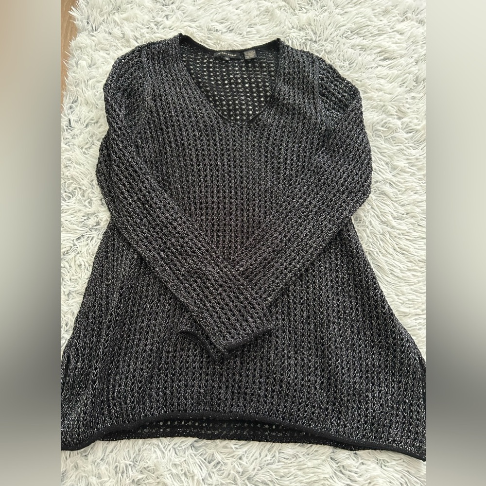 JEANNE PIERRE black woven blouse with silver threads size m excellent condition